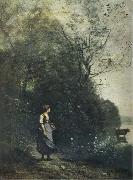 Jean Baptiste Camille  Corot Landscape with a peasant Girl grazing a Cow at the Edge of a Forest painting